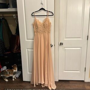 Peach-ish/Champagne lace up back full length dress
